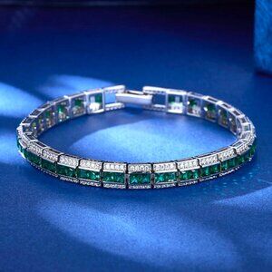925 Silver Womens 1ct Diamond 2ct Green Emerald Gemstone Tennis Bracelet Jewelry